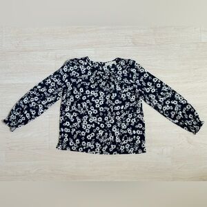 LOFT Petite XS Navy and White Floral Blouse